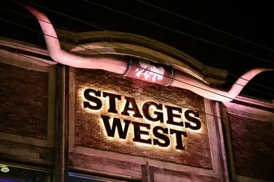 The Stages West sign welcomes guests to the country western store.